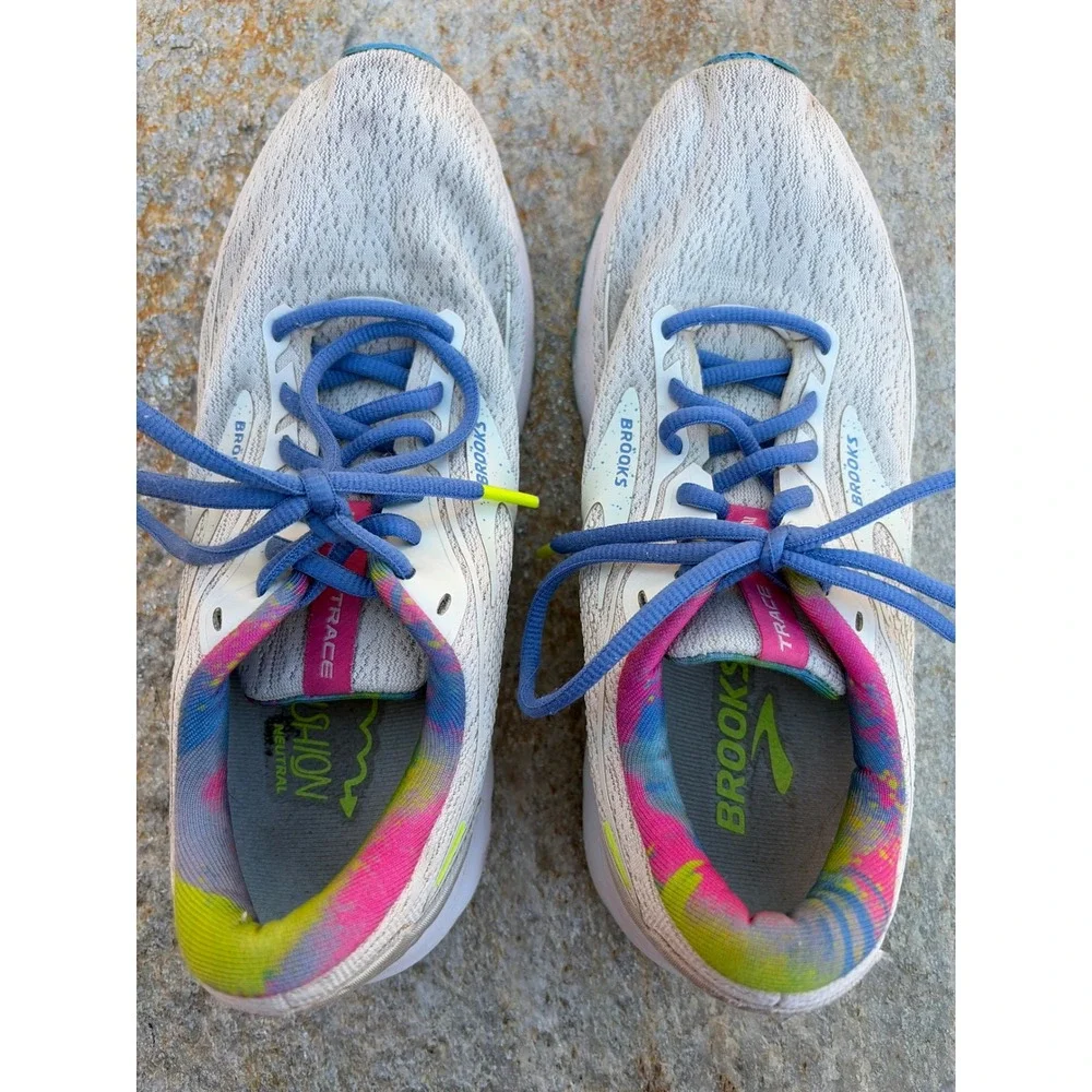 Brooks Trace 2 Womens Running Shoes White Blue Tie Dye 1203751B130 Size 8